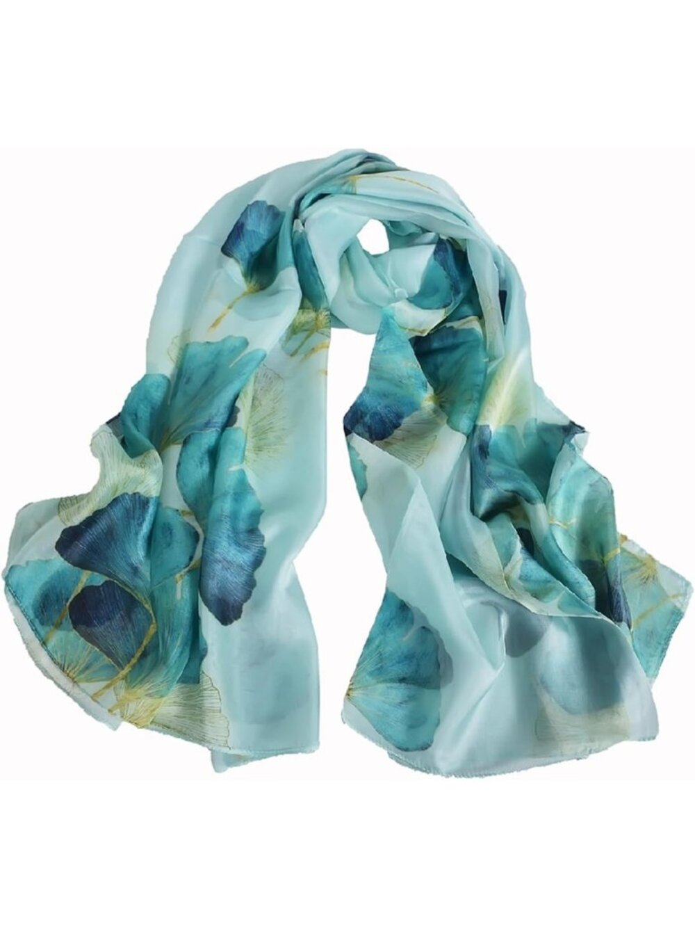 Luxurious 100% Mulberry Silk Chiffon Scarf, 69"x43", Printed Long Shawl